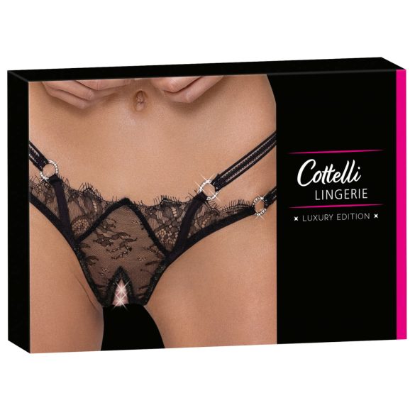 Cottelli - luksus åbent tanga med ring - sort - M/L