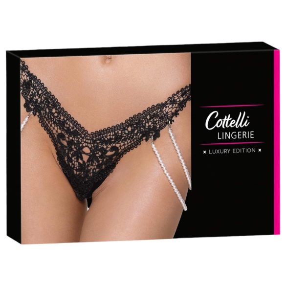 Cottelli - luksus tangatrusse med broderi & perler (sort) - M/L