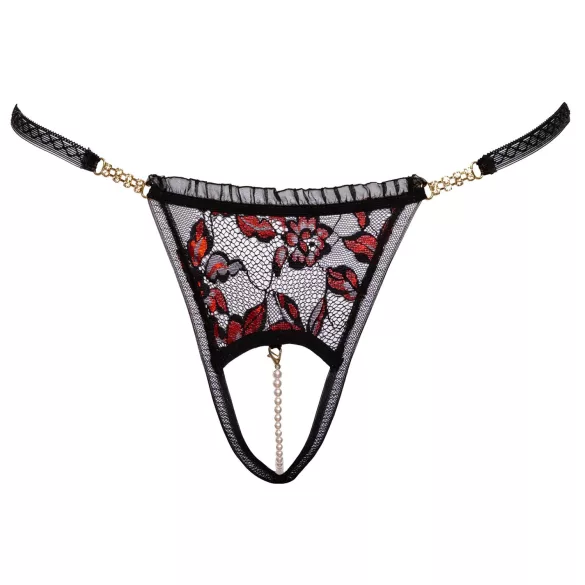 Cottelli - trusse med perler - luksus - sort med rosendetaljer - M/L