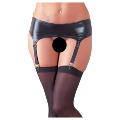 NO:XQSE - Strømpeholder sæt - Skinnende look - Sort - M