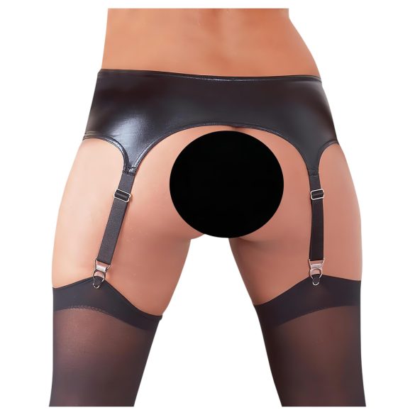 NO:XQSE - Strømpeholder sæt - Skinnende look - Sort - M