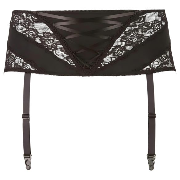 Cottelli Plus Size - blondetrim corsage-strømpeholder (sort)