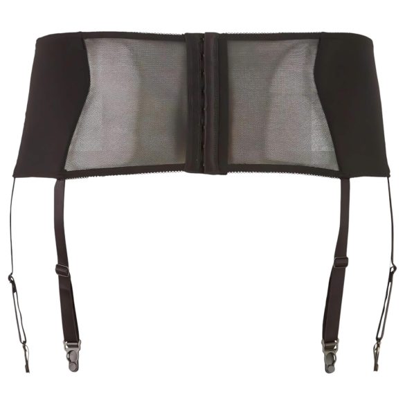 Cottelli Plus Size - blondetrim corsage-strømpeholder (sort)