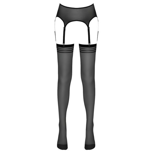 NO:XQSE - strømpebukser med strømpeholder - stribet - sort - L/XL