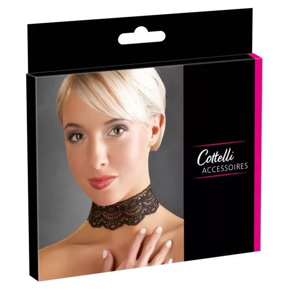 Cottelli - kunstlæder blondehalsbånd BDSM kostumetilbehør