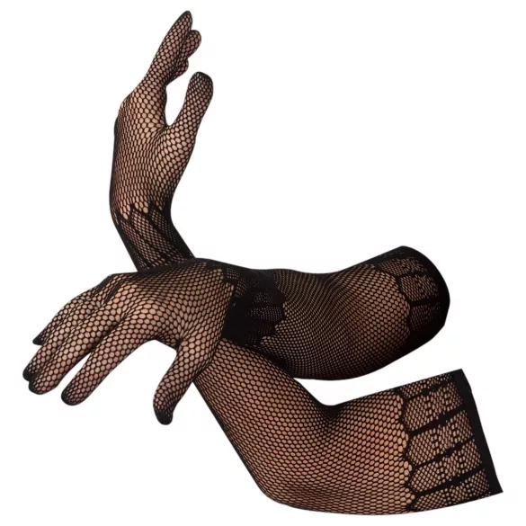 Cottelli Collection - lange net handsker - mønstret - sort (S-L)
