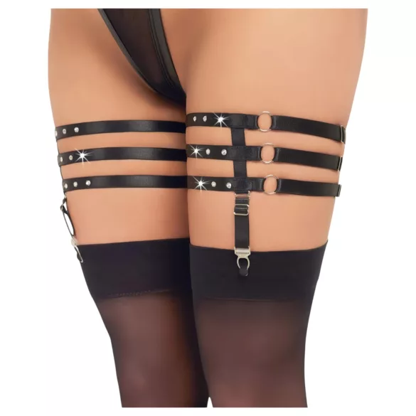 Cottelli - hofteholder med strømpebånd - læderlook - sort - L/XL