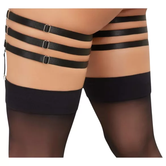 Cottelli - hofteholder med strømpebånd - læderlook - sort - L/XL