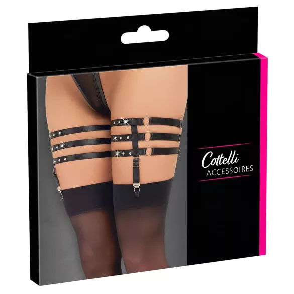 Cottelli - hofteholder med strømpebånd - læderlook - sort - L/XL