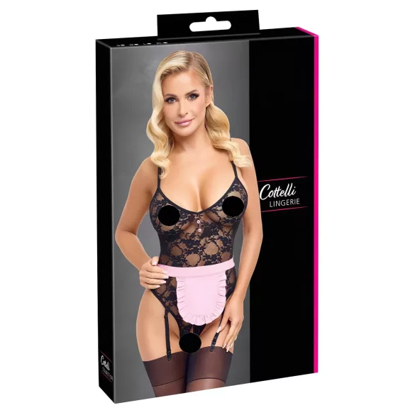 Cottelli - gennemsigtig stuepige kostume - sort/pink