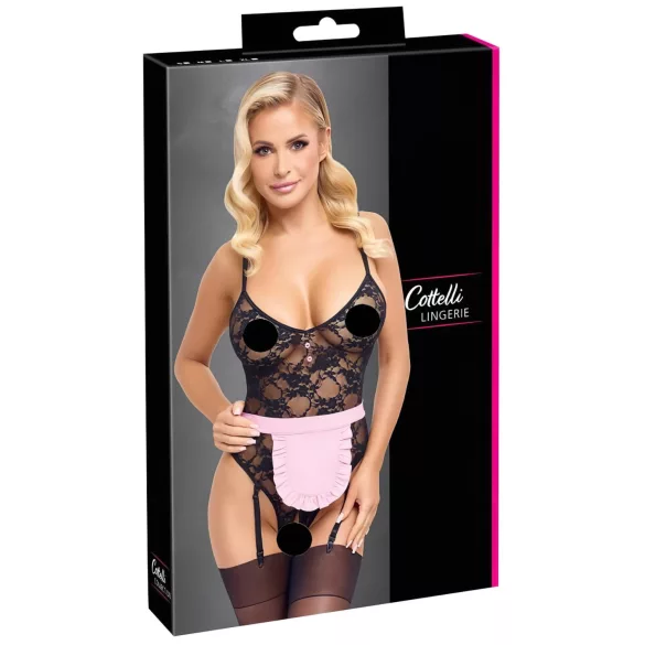 Cottelli - gennemsigtig stuepige kostume - sort/pink - L