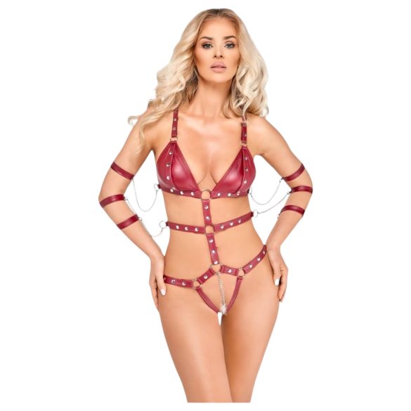 Bad Kitty - Nittebelagt bondage-body i rød - M