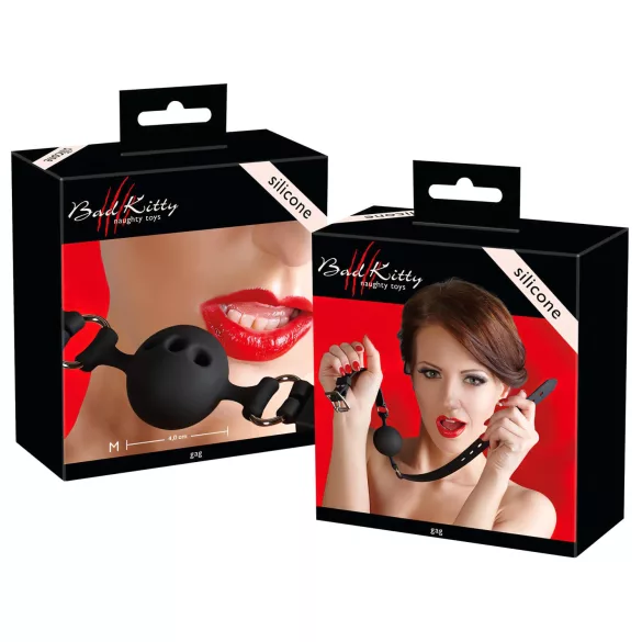 Bad Kitty - silikone gagball - mellem - sort