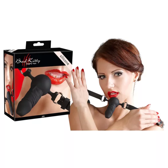 Bad Kitty - silikone mundgag med lille dildo - sort