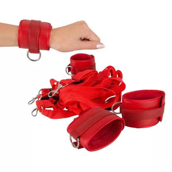 Bad Kitty - bondage sæt med velcro - kunstlæder - rød