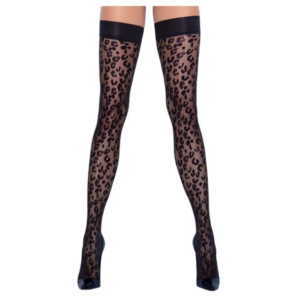 Cottelli Legwear - selvsiddende strømper - leopardmønster - sort