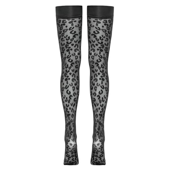 Cottelli Legwear - selvsiddende strømper - leopardmønster - sort
