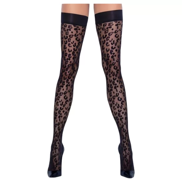 Cottelli Legwear - selvsiddende strømper - leopardmønster - sort - 5