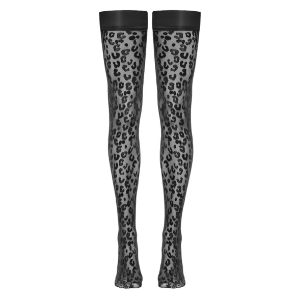 Cottelli Legwear - selvsiddende strømper - leopardmønster - sort - 5