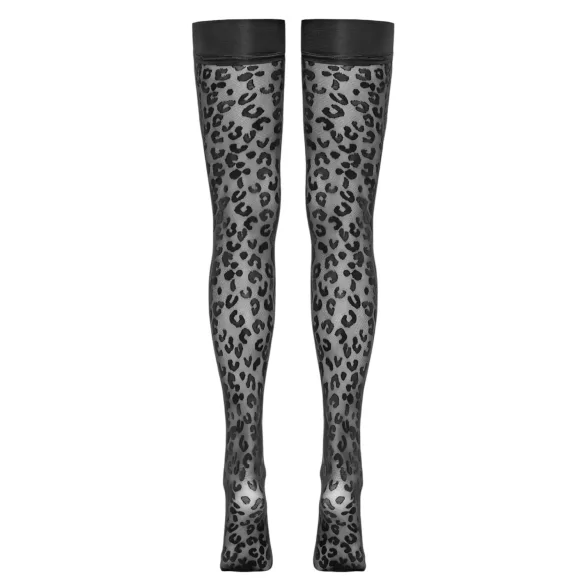 Cottelli Legwear - selvsiddende strømper - leopardmønster - sort - 5