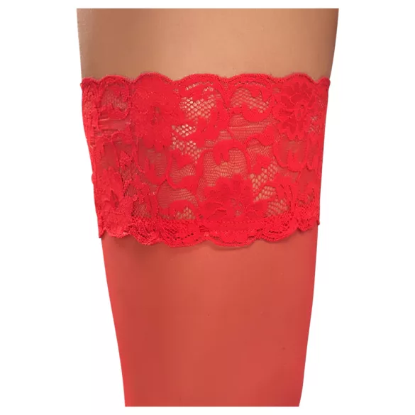 Cottelli - selvsiddende strømper - blonde, blomster - rød - 5/XL
