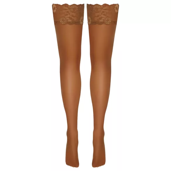 Cottelli - selvsiddende strømper - blonder og blomster - nude - 4/L