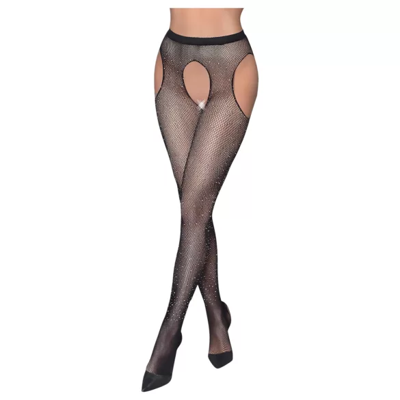 Cottelli Legwear - åbne strømper - glitrende sort (S-L)