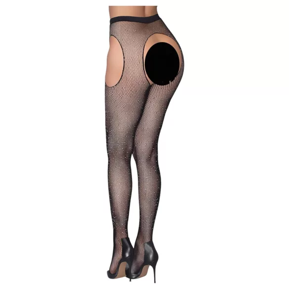 Cottelli Legwear - åbne strømper - glitrende sort (S-L)