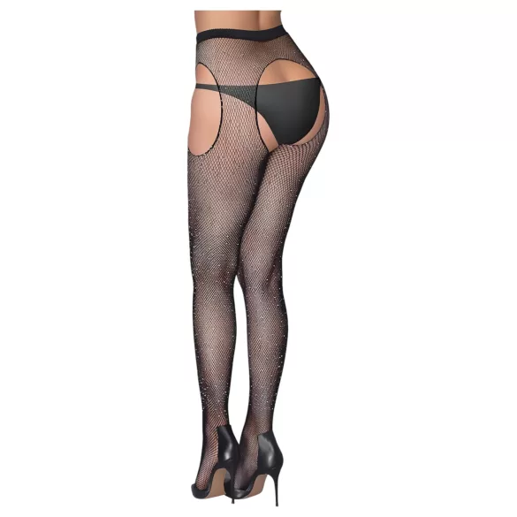 Cottelli Legwear - åbne strømper - glitrende sort (S-L)