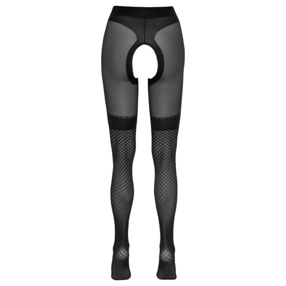 Cottelli - åbne strømper med netindlæg (sort)