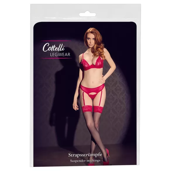 Cottelli - strømper rød blondekant (sort) - 5
