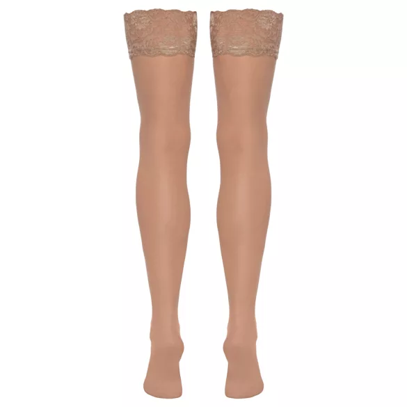 Cottelli - selvsiddende strømper - silkeagtig - nude - L