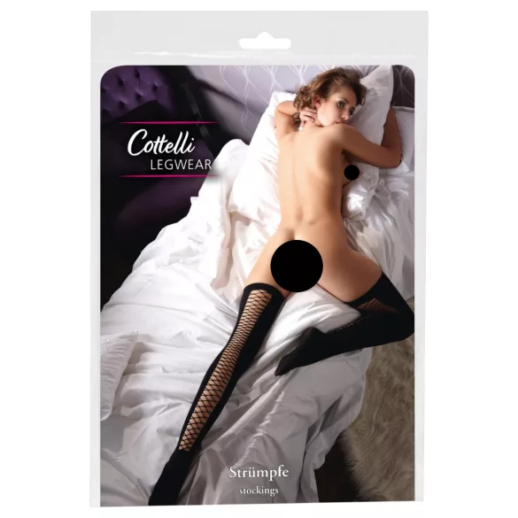 Cottelli - Selvsiddende netstrømper over lår (sort) - S/M