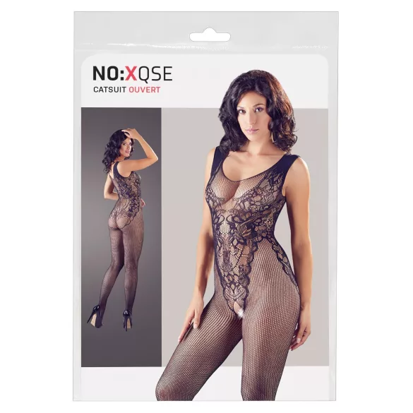 NO:XQSE - ærmeløs, åben sort net catsuit (S-L)