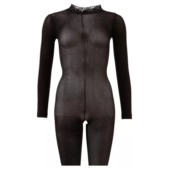 Cottelli - gennemsigtig catsuit med åben skridt (sort) - S/M