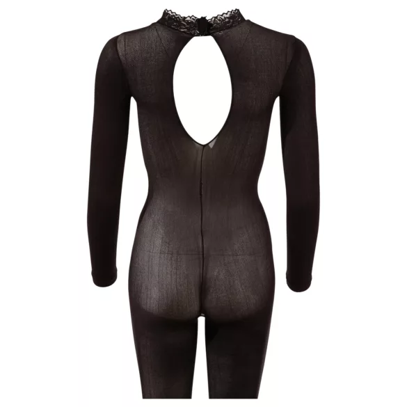 Cottelli - gennemsigtig catsuit med åben skridt (sort) - S/M