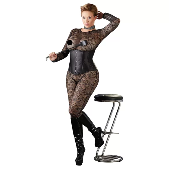 Cottelli Plus Size - corset til kvinder - satin - sort