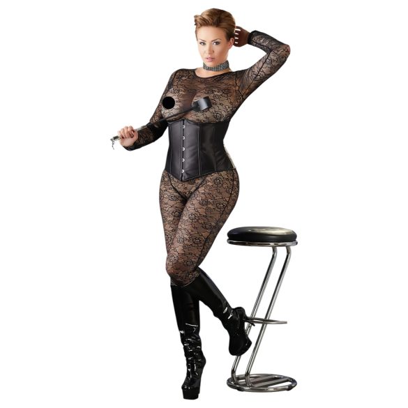 Cottelli Plus Size - corset til kvinder - satin - sort - 2XL