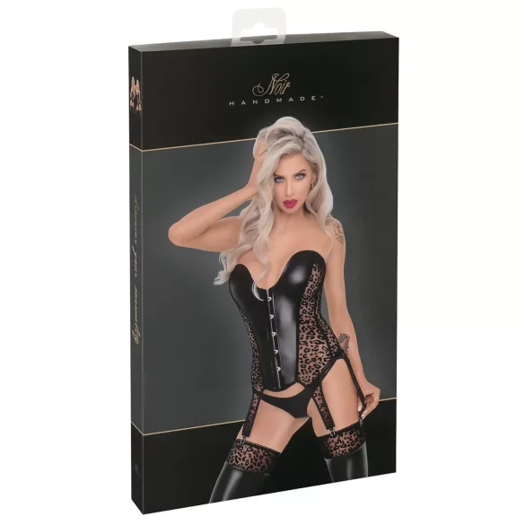 Noir - lingerioverdel med strømpeholder - leopardmønster - sort