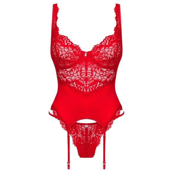 Obsessive Amor Cherris - lingeriesæt med hofteholder - blonde - rød