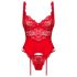 Obsessive Amor Cherris - lingeriesæt med hofteholder - blonde - rød
