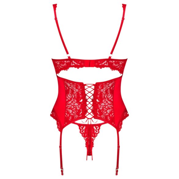 Obsessive Amor Cherris - lingeriesæt med hofteholder - blonde - rød