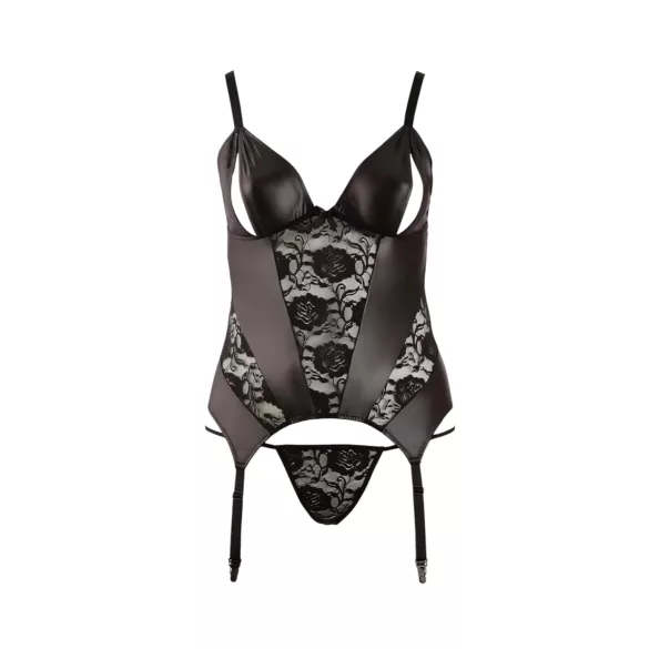 Cottelli - plus size dametop - blomsterdesign - sort - XXXL