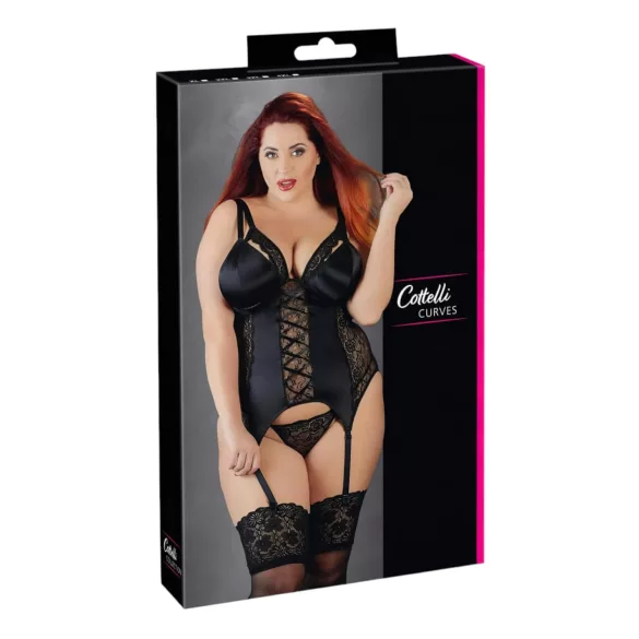 Cottelli Plus Size - justerbar strømpeholder top (sort)