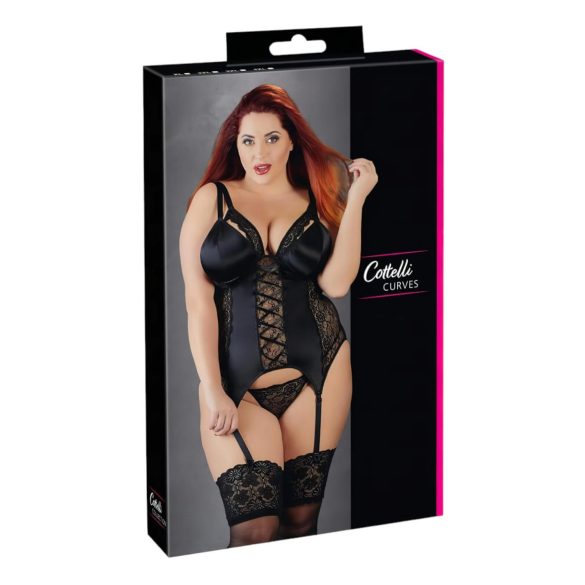 Cottelli Plus Size - Justerbar strømpeholdertop (sort) - 2XL