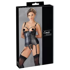   Cottelli Bondage - skinnende push-up top med manchetter (sort) - XL
