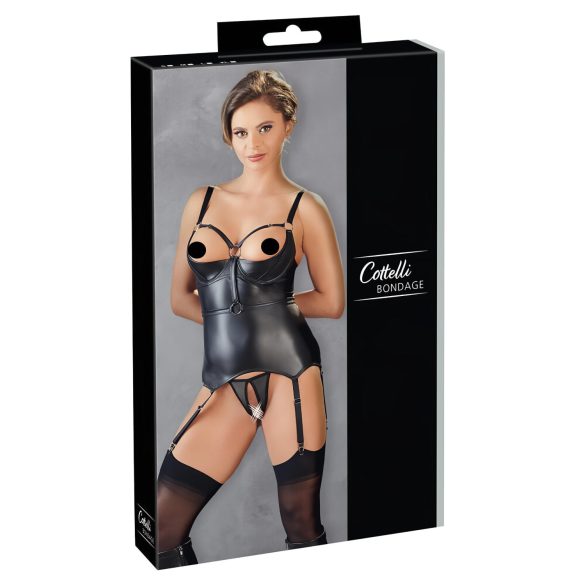 Cottelli Bondage - skinnende buste-løfter top med manchet (sort) - XL