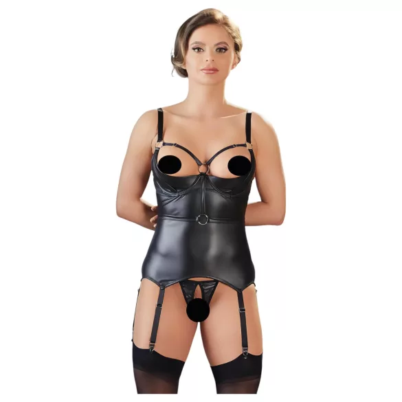 Cottelli Bondage - skinnende push-up top med manchetter (sort) - XL