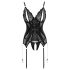 Cottelli - lingerisæt med blonde - åben top og g-streng - sort - XL