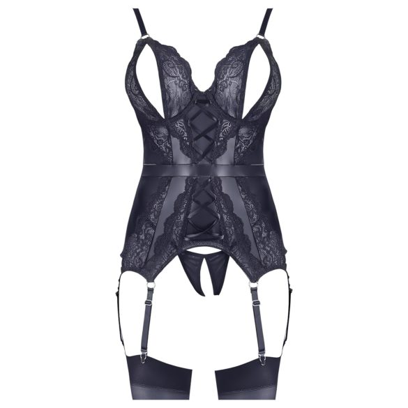 Cottelli - lingerisæt med blonde - åben top og g-streng - sort - XL